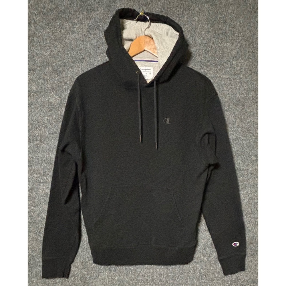 Champion Men Hoodie Sweatshirt Black Pullover‎ Logo Athletic Casual Size M